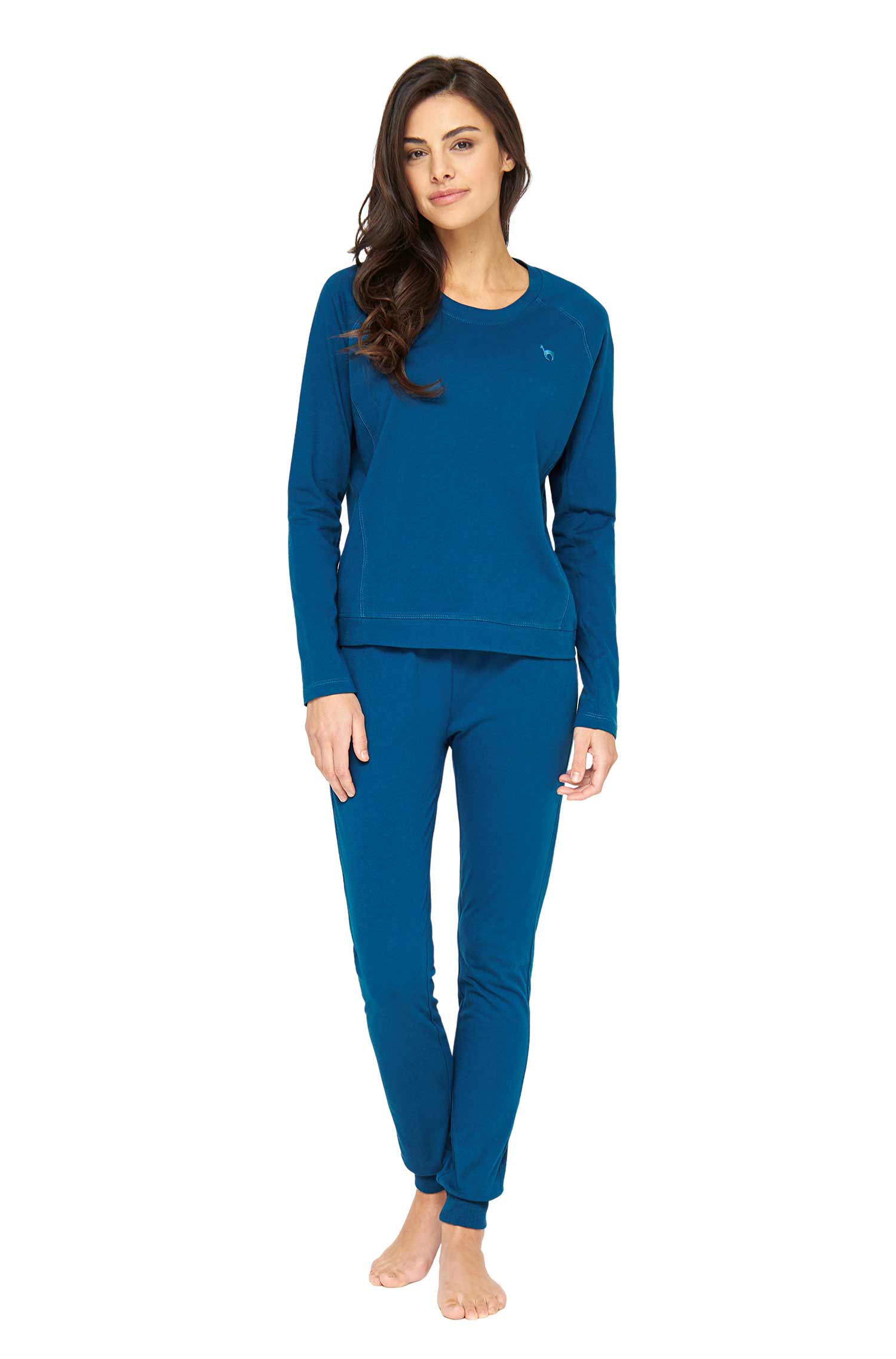 Alpaka Pyjama Damen Sweatshirt DREAMLINE aus Alpaka-Baumwoll-Mix-midnight blue