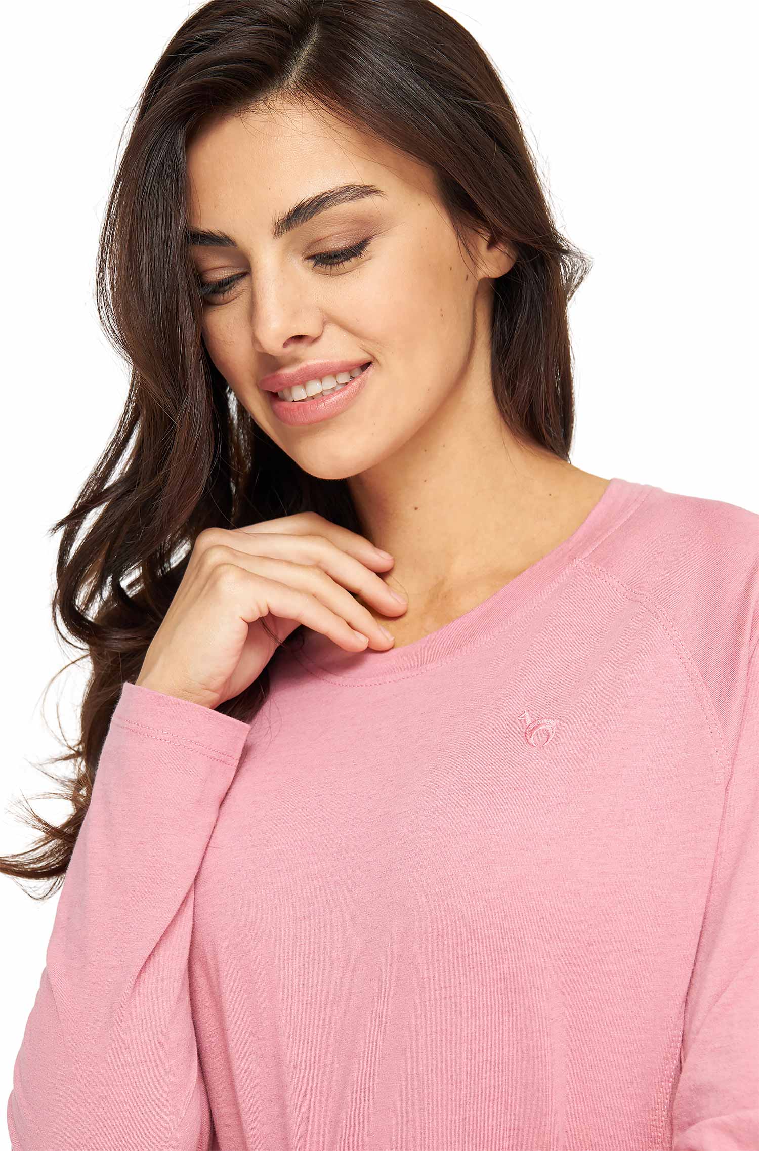 Alpaka Pyjama Damen Sweatshirt DREAMLINE aus Alpaka-Baumwoll-Mix-pearl rose