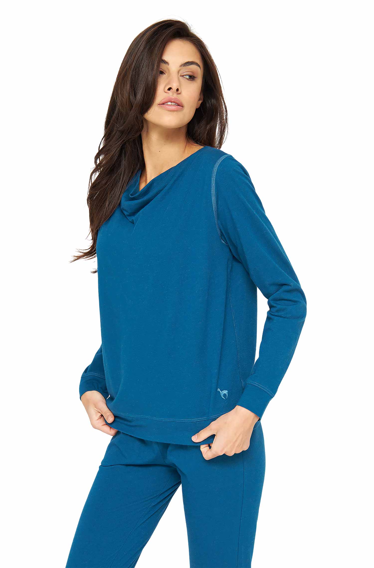 Alpaka Pyjama Damen Oberteil DREAMLINE aus Alpaka-Baumwoll-Mix-midnight blue