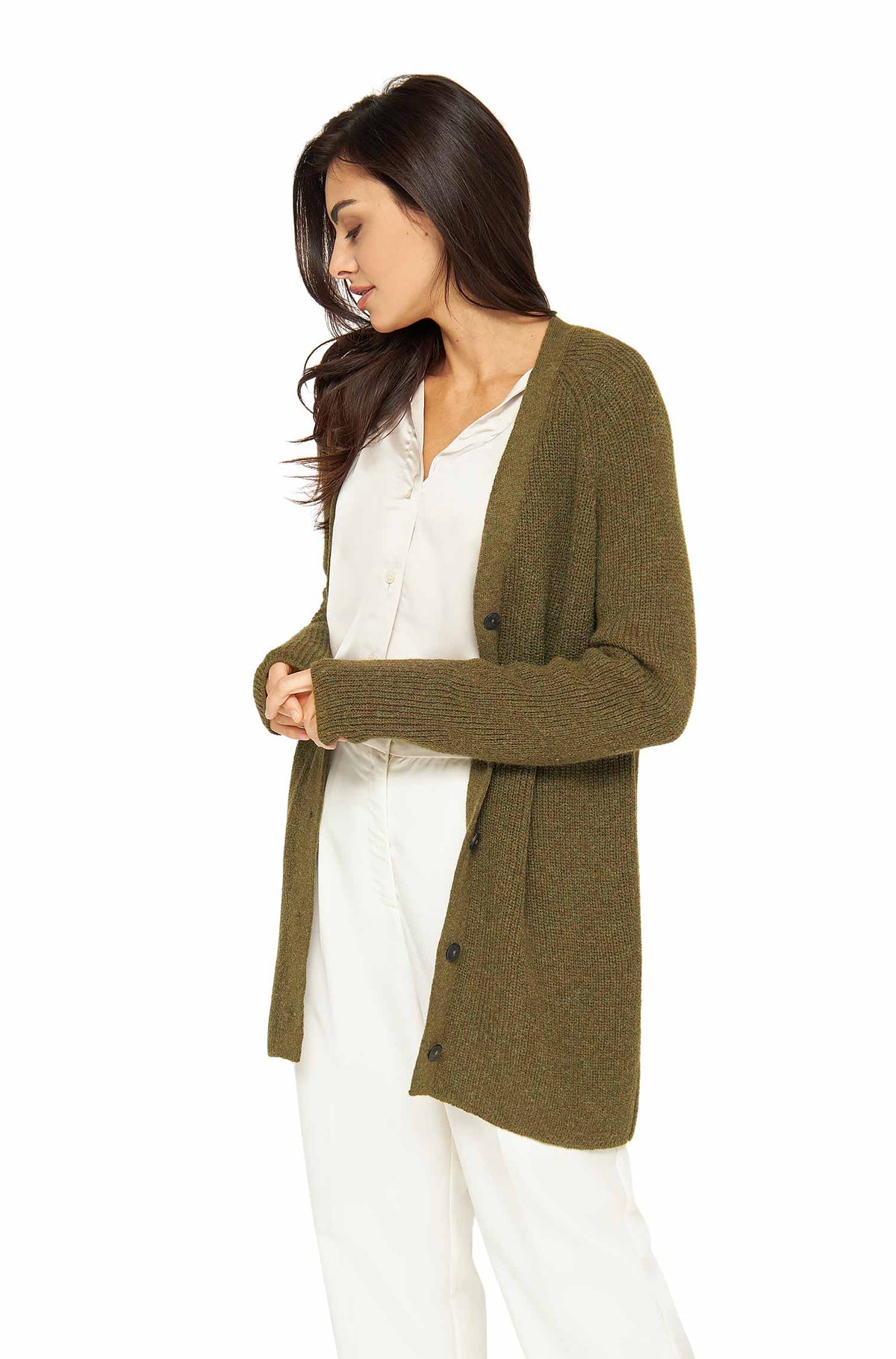 Alpaka Strickjacke CARICE-olivgrün