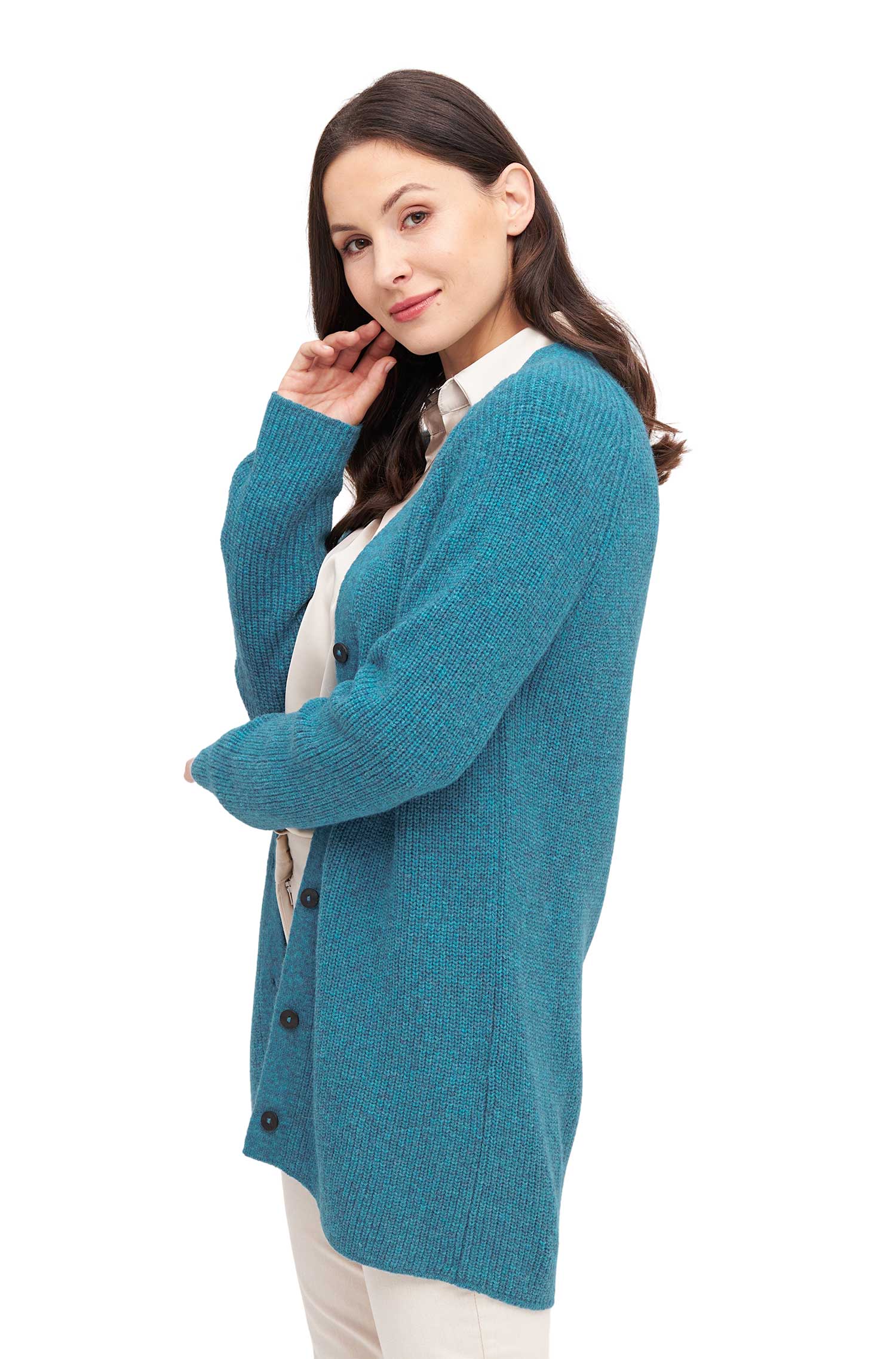 Alpaka Strickjacke CARICE aus Alpaka-Merino-Mix-türkis