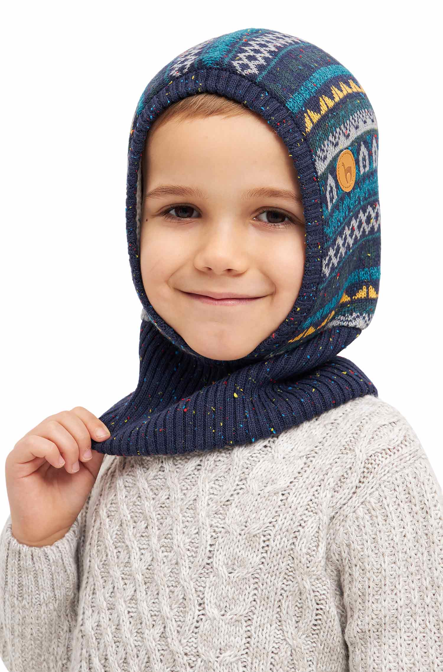 Alpaka Schlupfmütze MONITO aus Baby Alpaka und Pima Baumwolle-blau