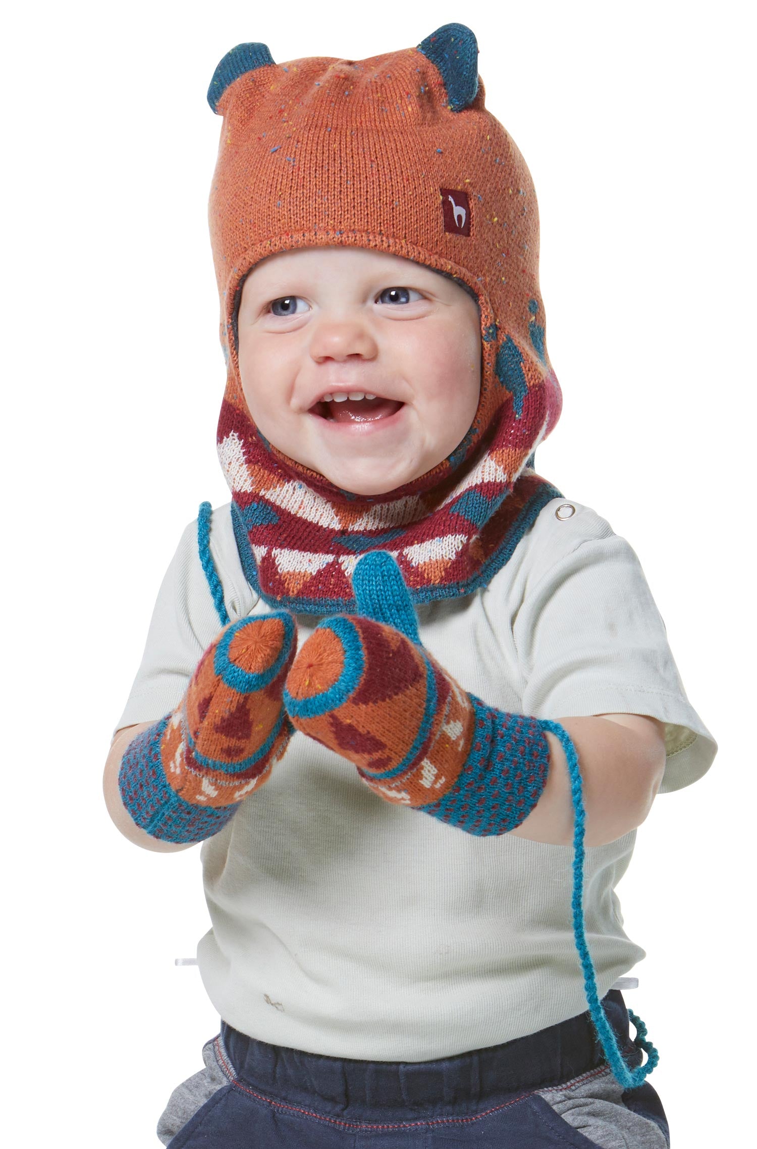 Alpaka Fäustlinge ELI (Baby 8-14 Monate) aus 70% Baumwolle-orange