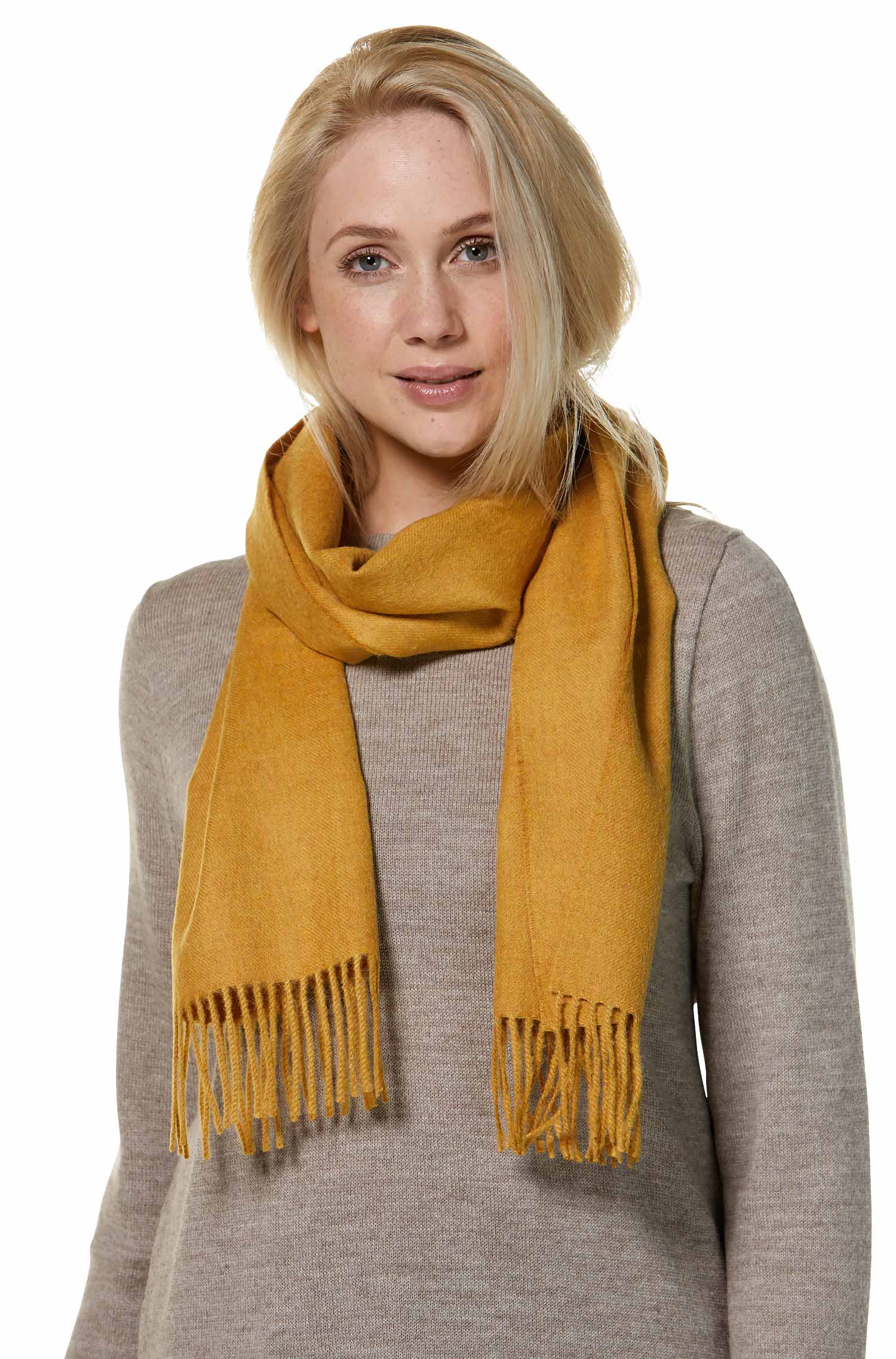 Alpaka Schal UNI aus 100% Baby Alpaka (30*180 cm)-senape