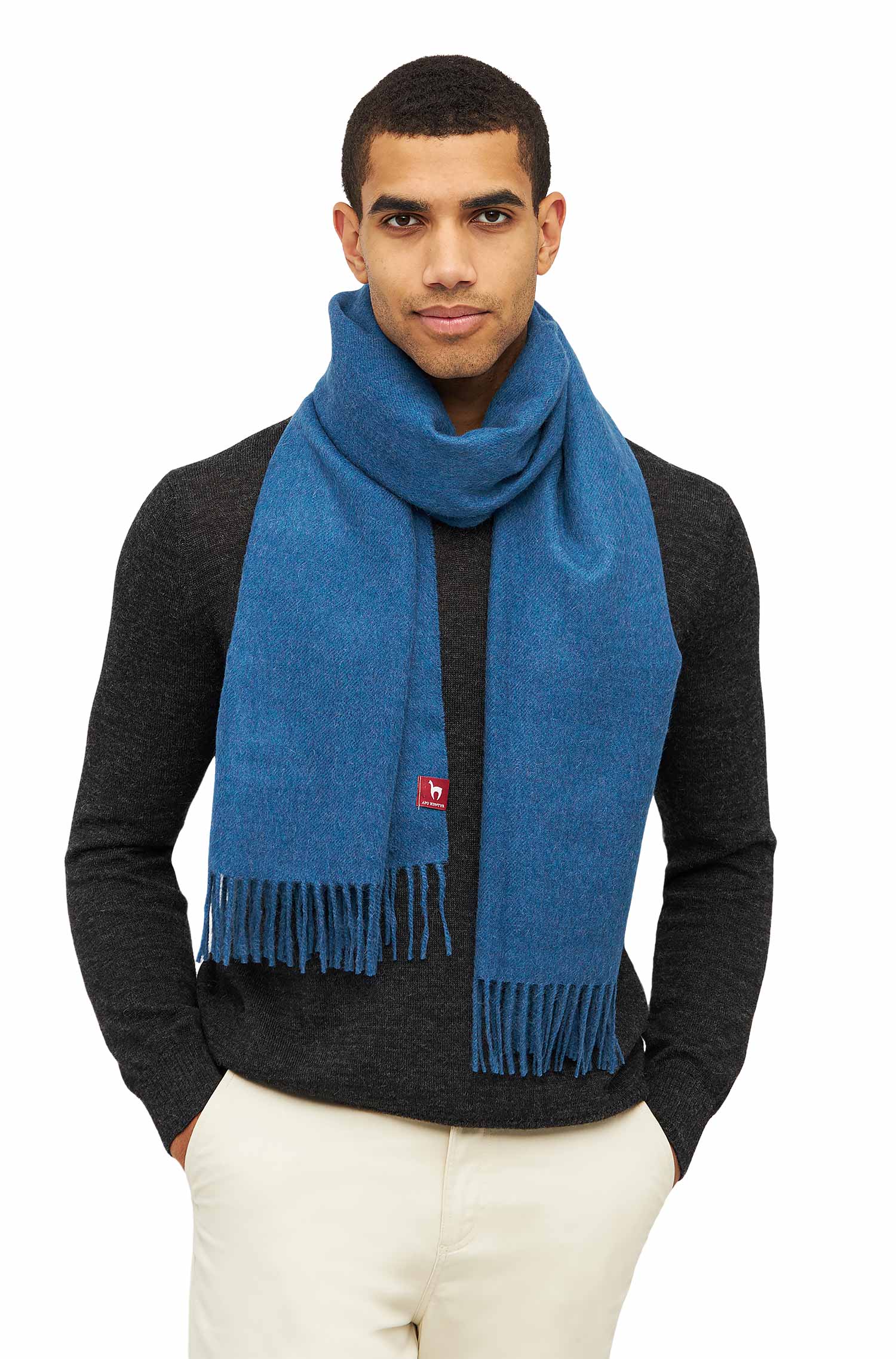 Alpaka Oversize Webschal UNI GRANDE aus 100% Baby Alpaka-kobaltblau