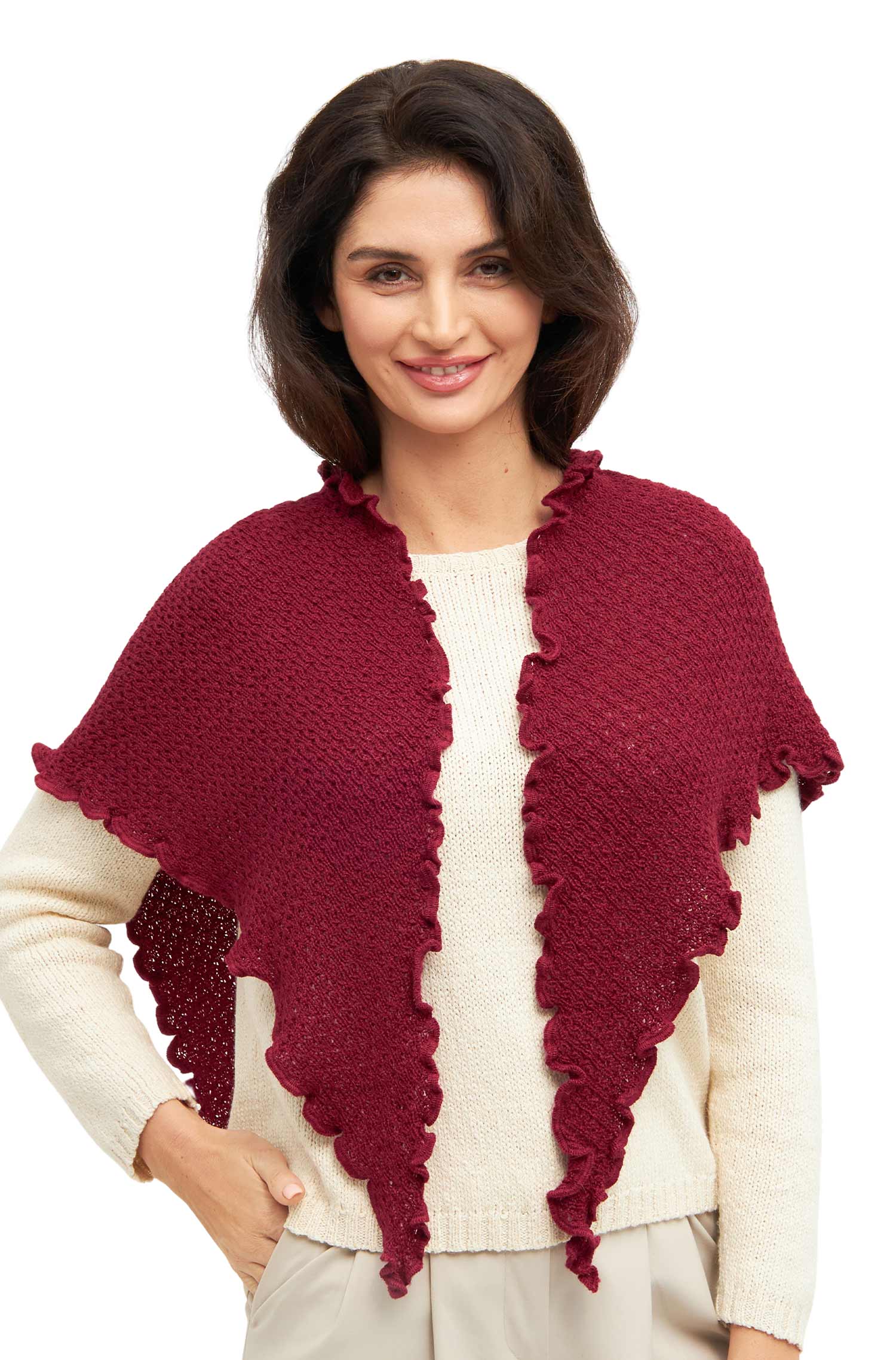 Alpaka Dreieck Schal MARIPOSA aus 100% Baby Alpaka-weinrot