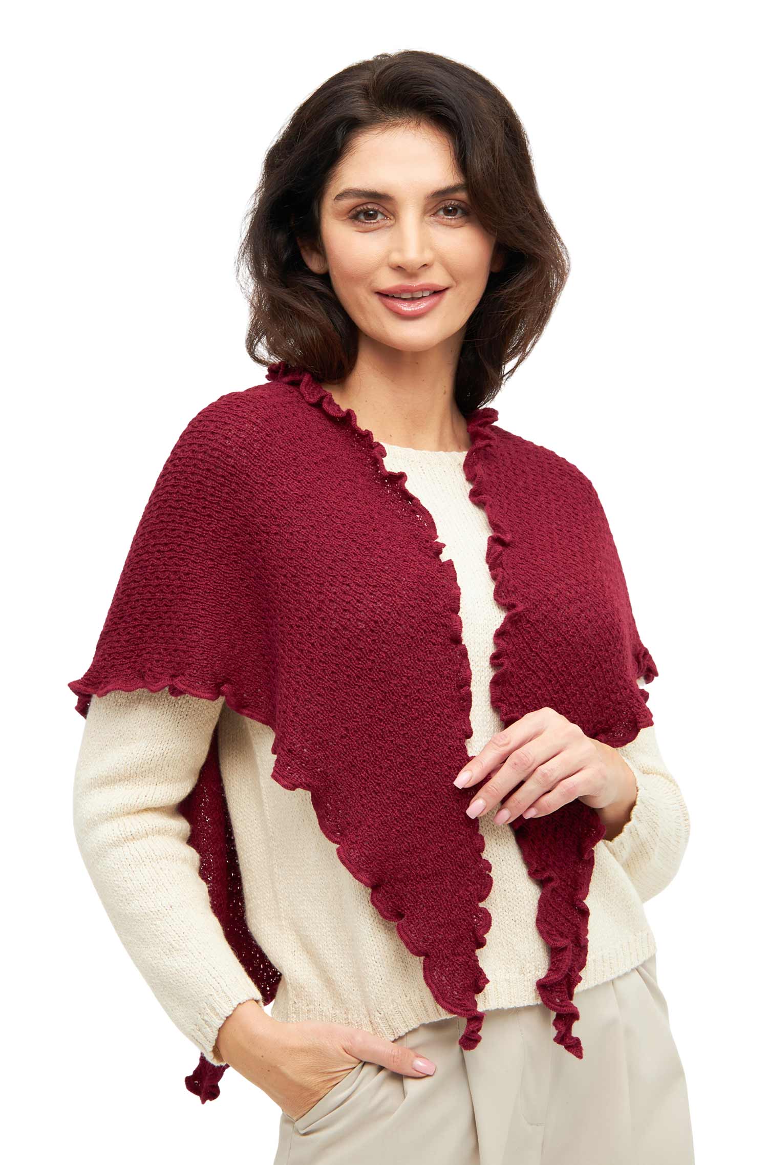 Alpaka Dreieck Schal MARIPOSA aus 100% Baby Alpaka-weinrot