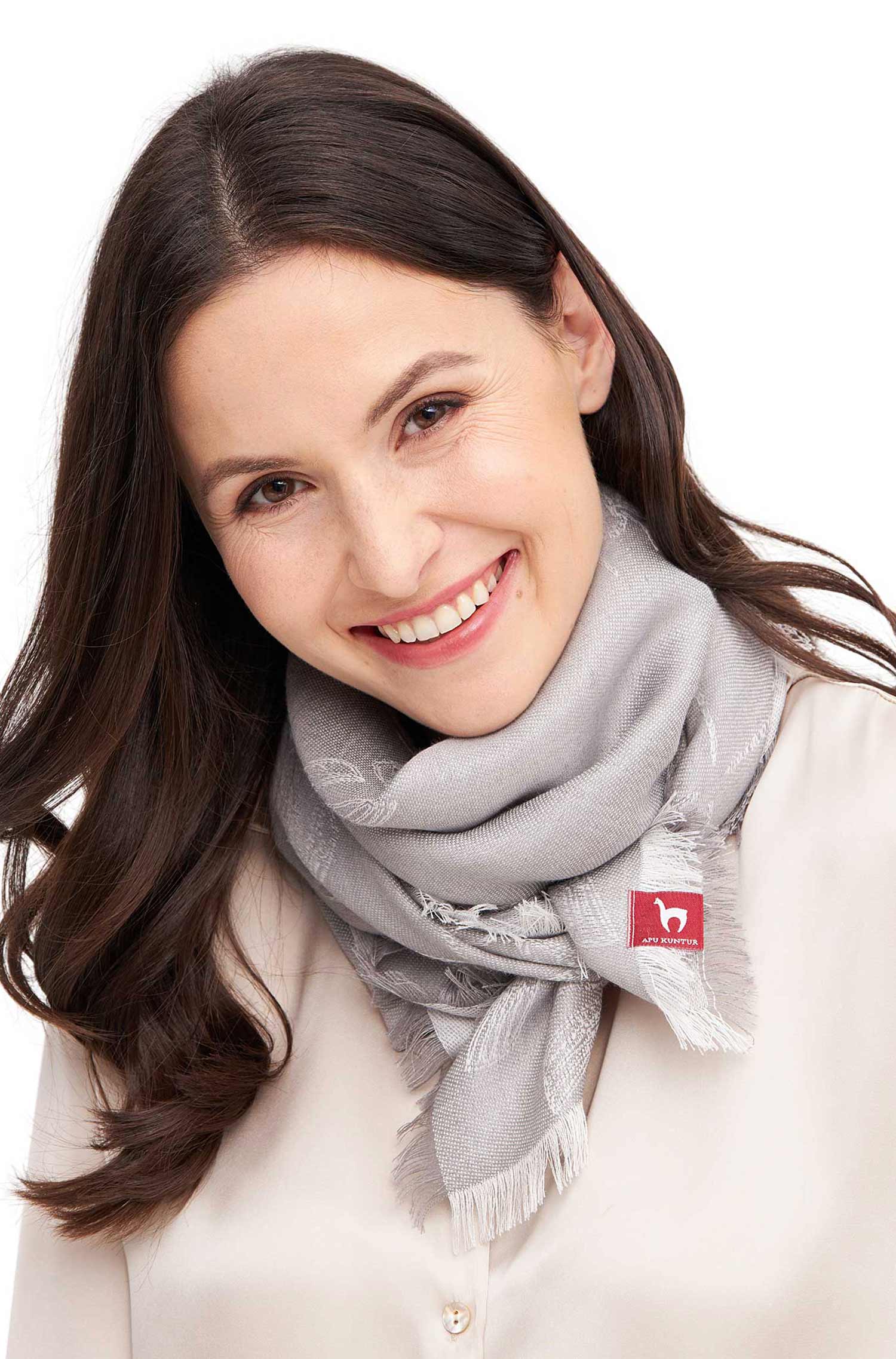 Alpaka Schal LIBELLE aus 70% Baby Alpaka & 30% Seide-silbergrau