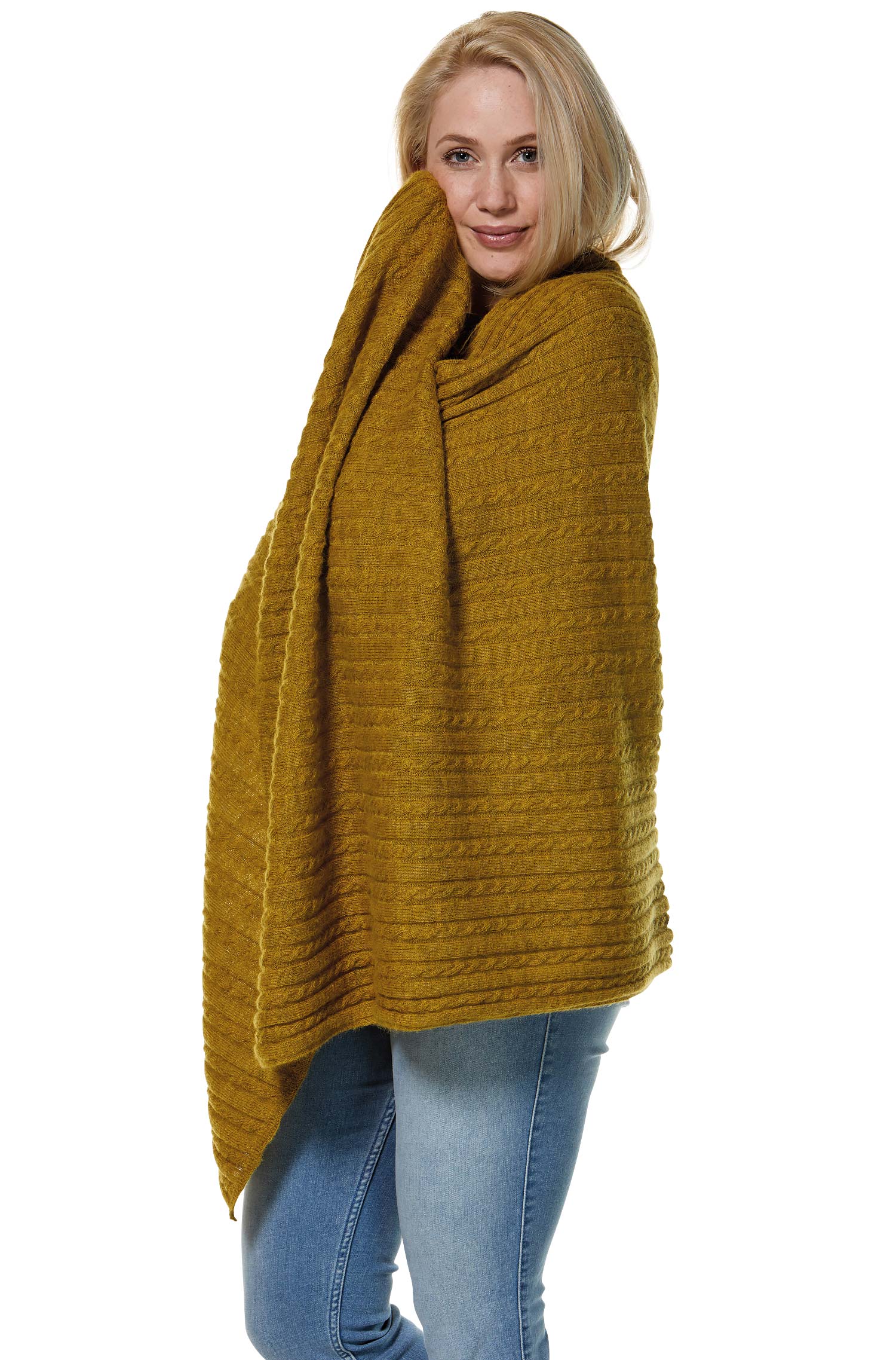 Alpaka Schal/Reisedecke SUAVE aus 100% Baby Alpaka-gelb