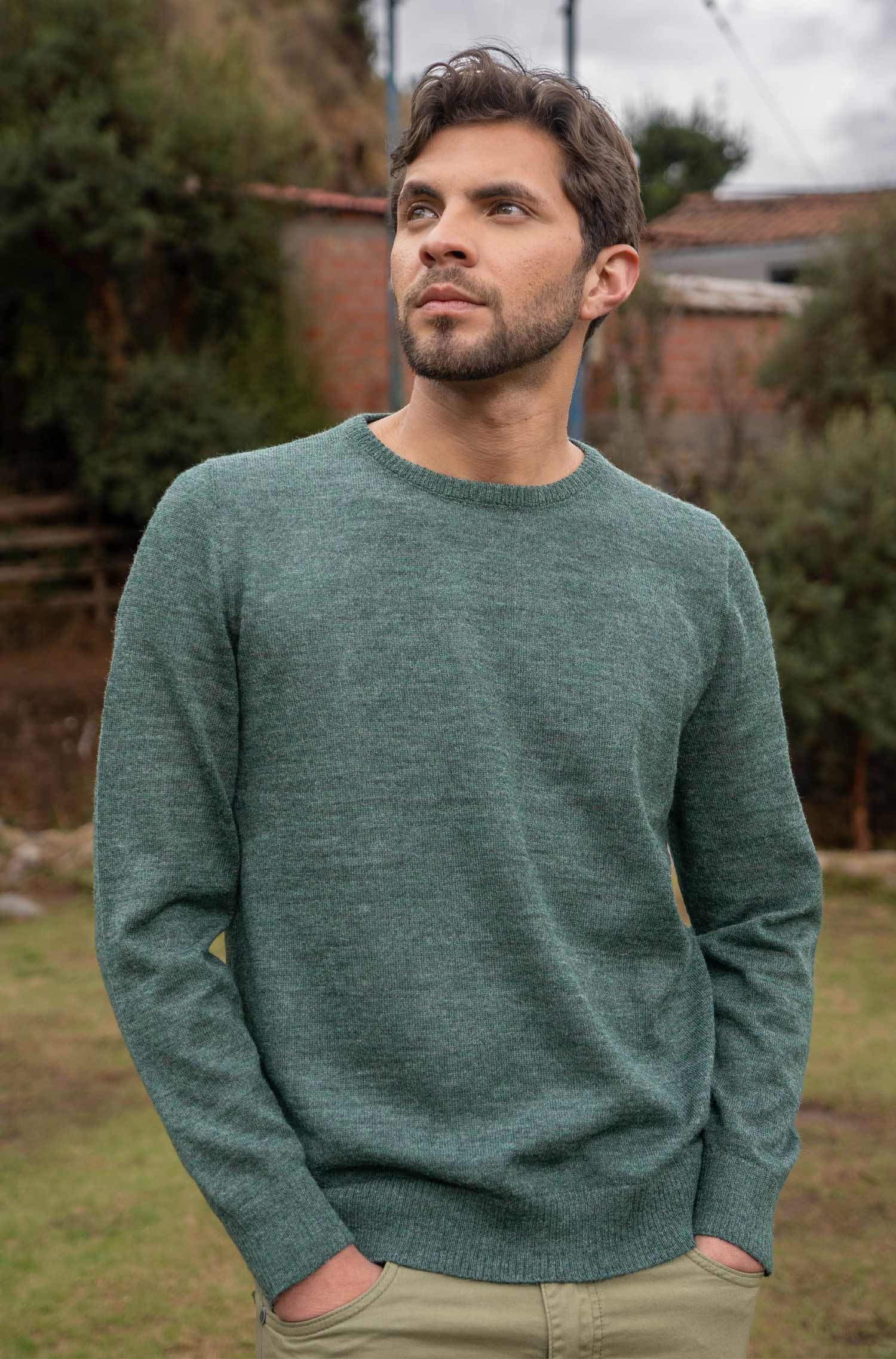 Alpaka Herren Pullover APUSENTIAL-grüngrau melange