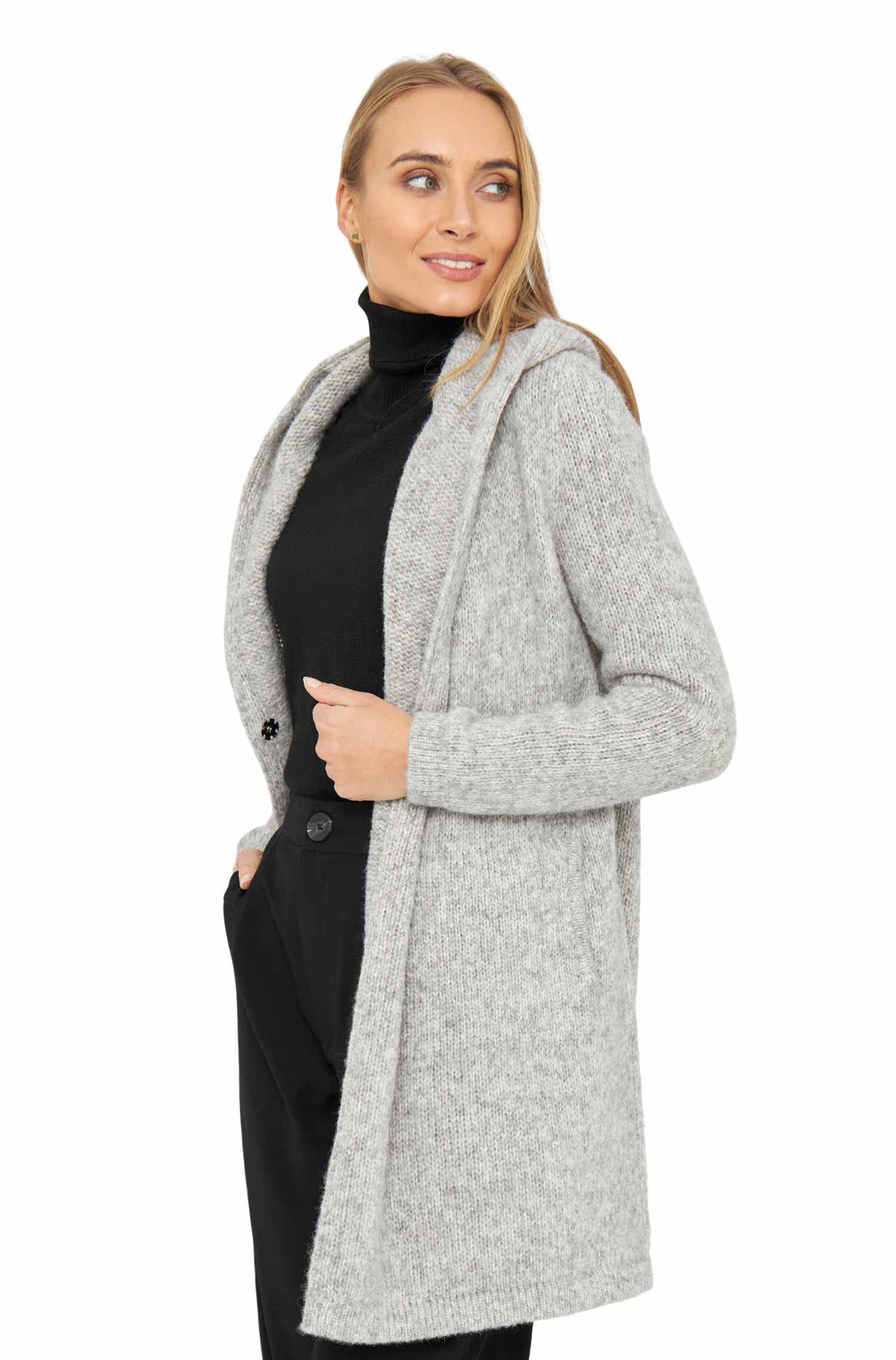 Alpaka Strickjacke ANNABELL-hellgrau meliert
