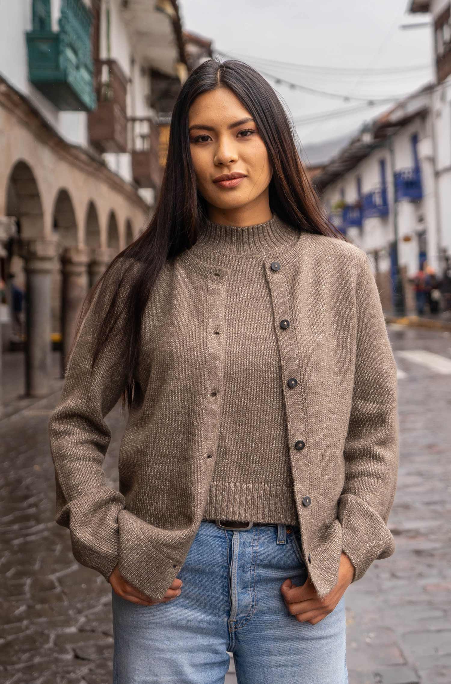 Alpaka Strickjacke PACA-taupe