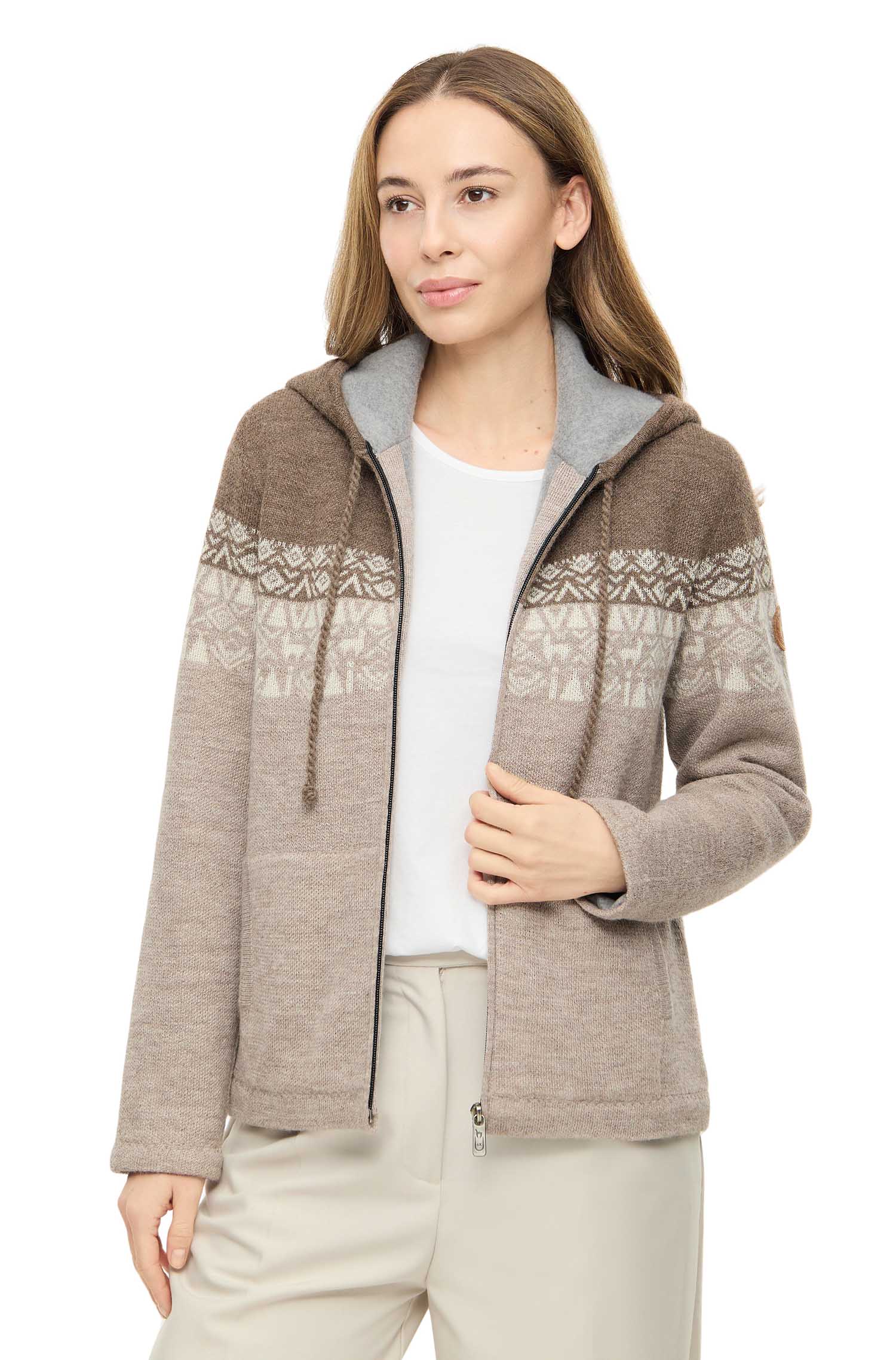 Alpaka Kapuzenjacke REYNA | gefüttert-sand