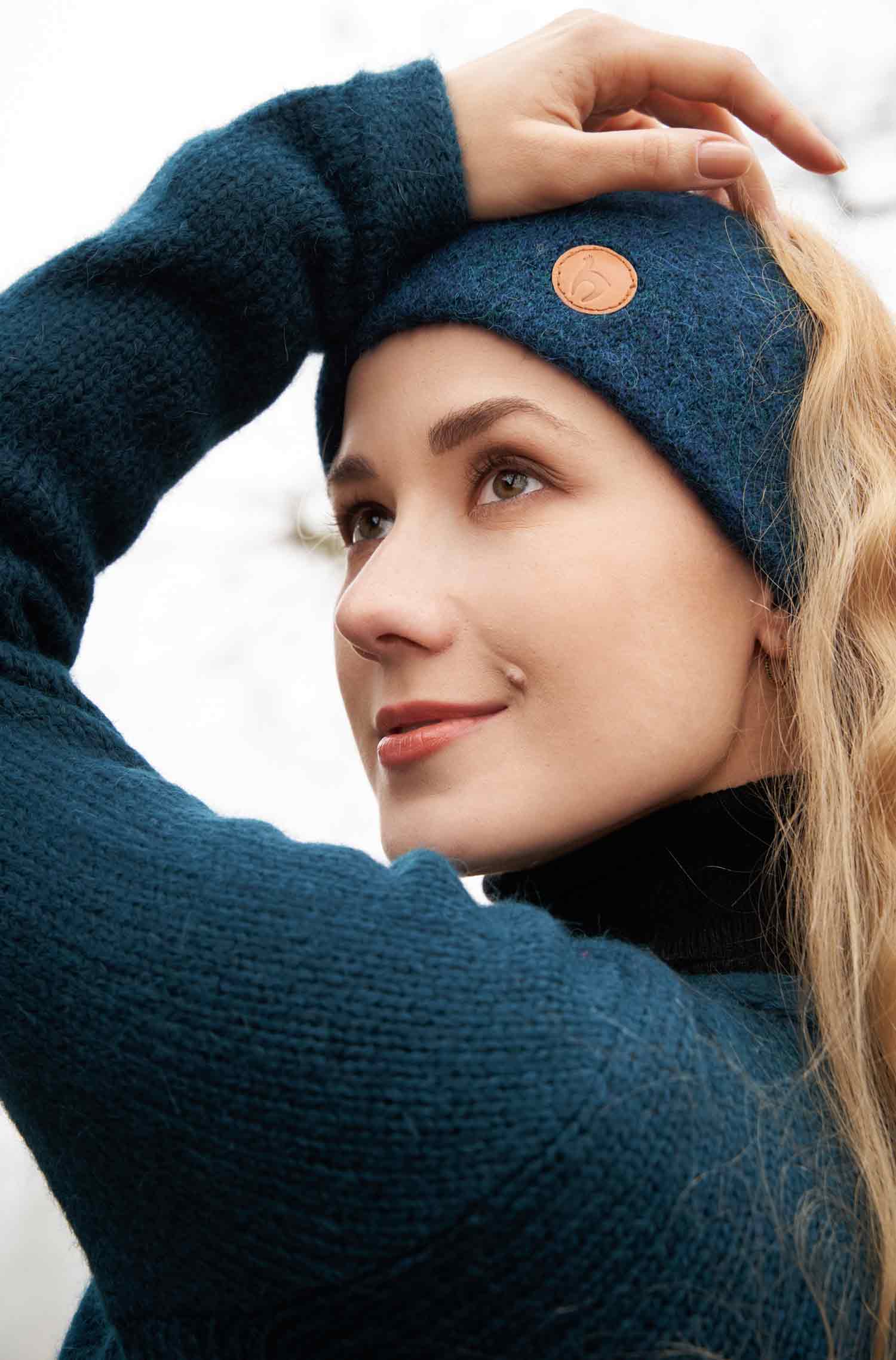 Alpaka Stirnband STRETCH Original-petrol