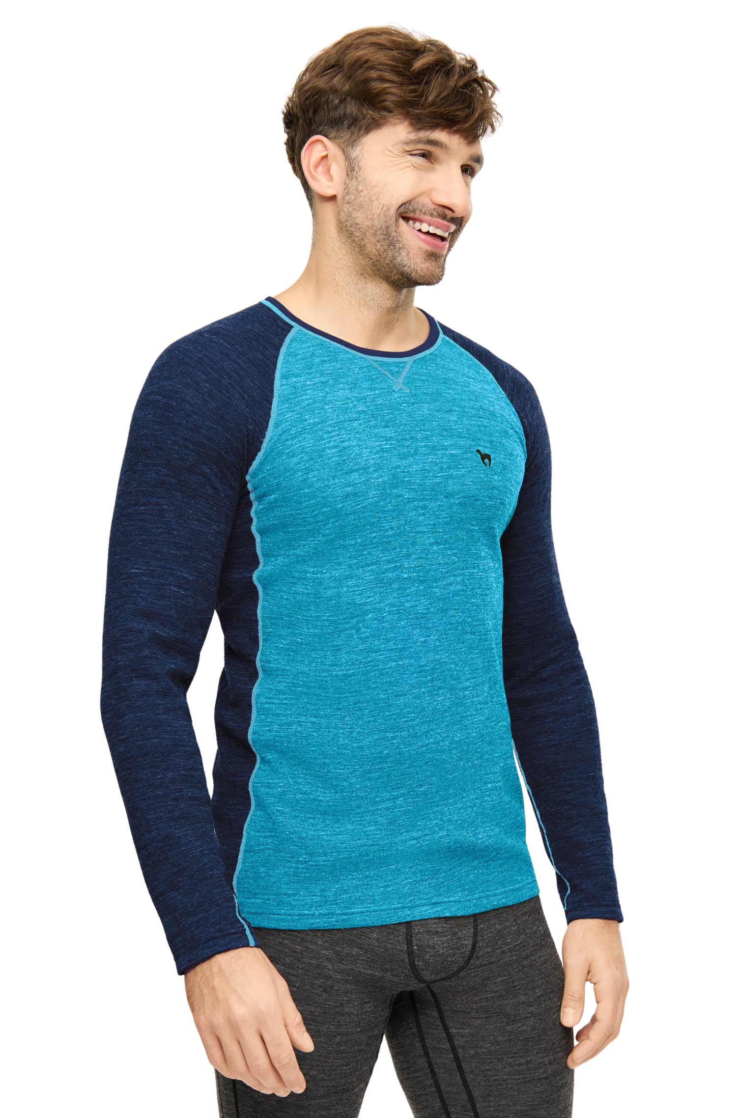 Alpaka Langarmshirt THERMO-navy/türkis