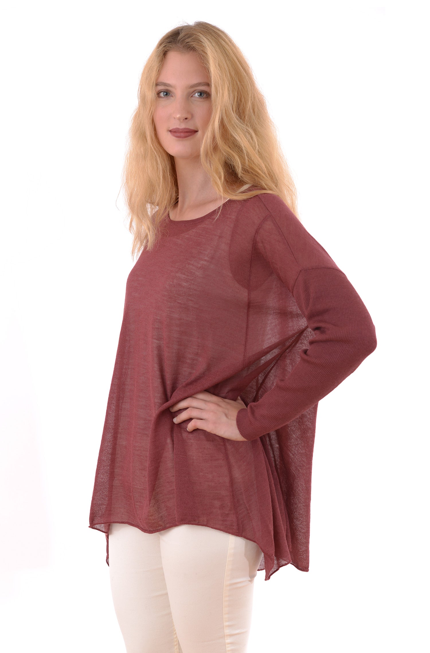 Alpaka Tunika LUSI aus Baby Alpaka und Seide-ziegelrot