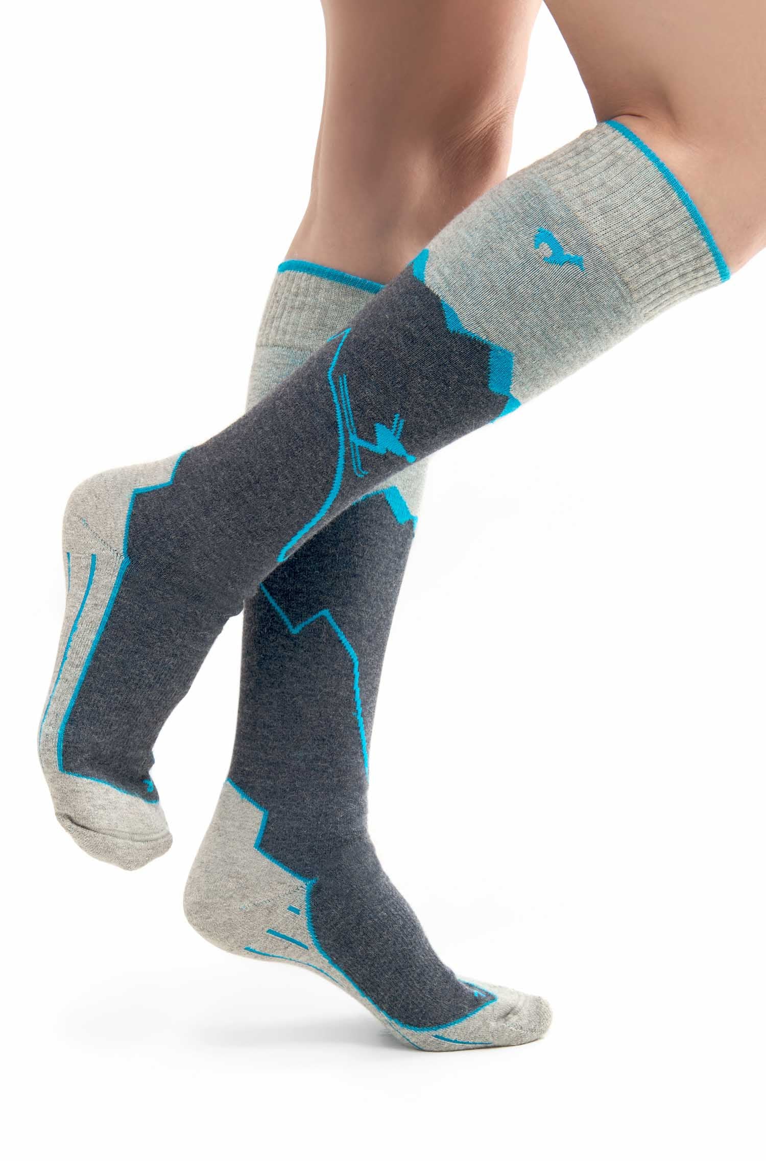 Alpaka Socken SKI & SPORT-navy/türkis
