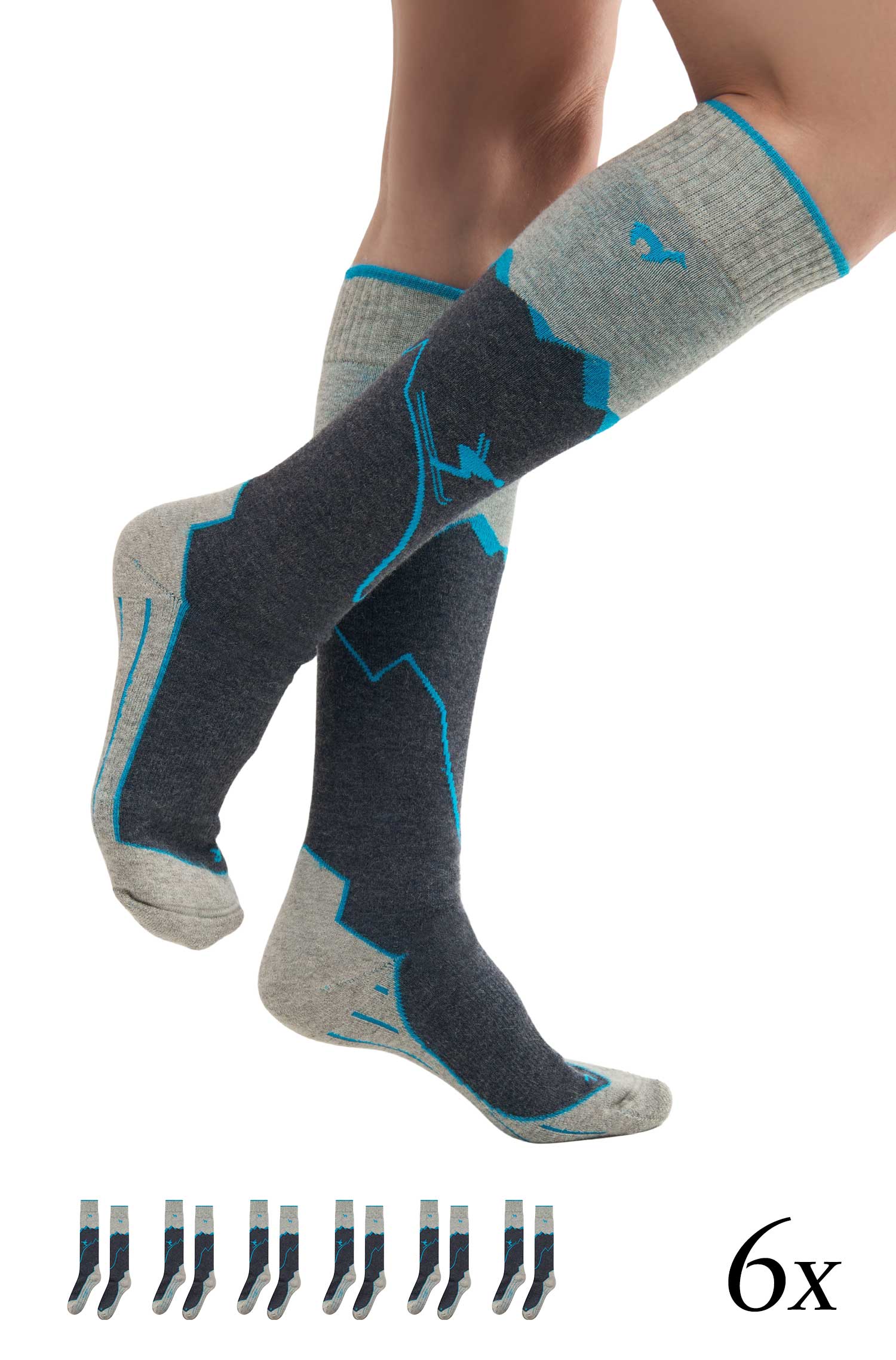 Alpaka Socken SKI & SPORT | 6er-Pack-navy/türkis