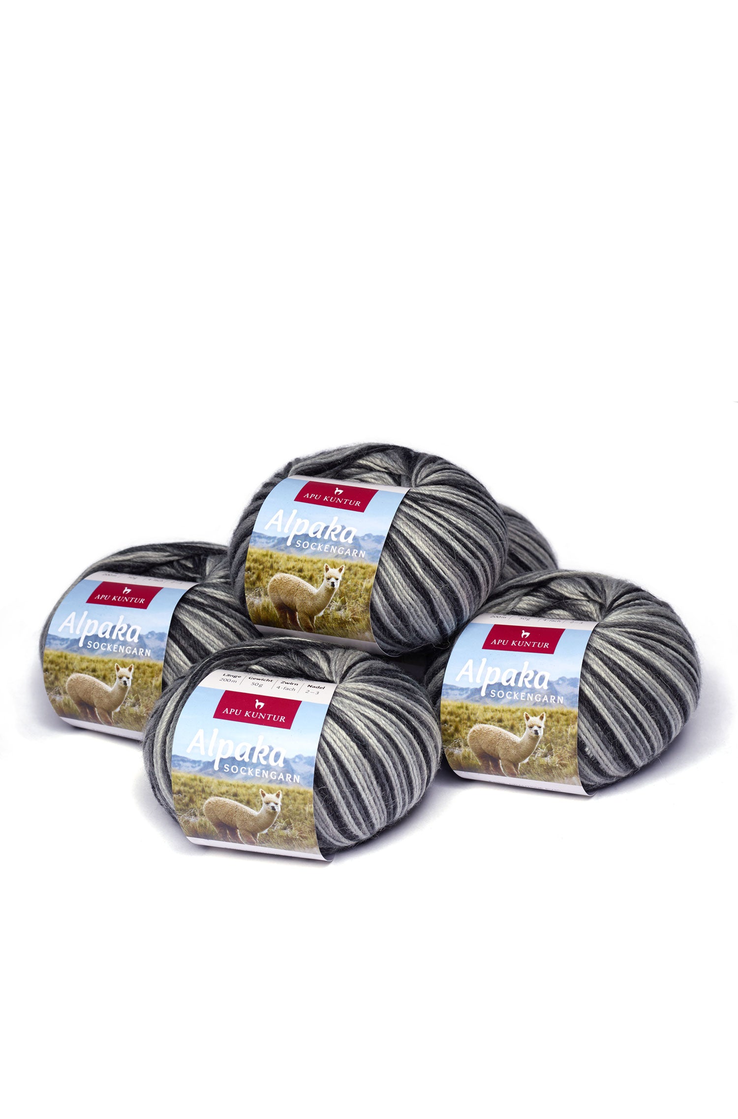 Alpaka Sockengarn MULTICOLOR | 5×50g-grautöne