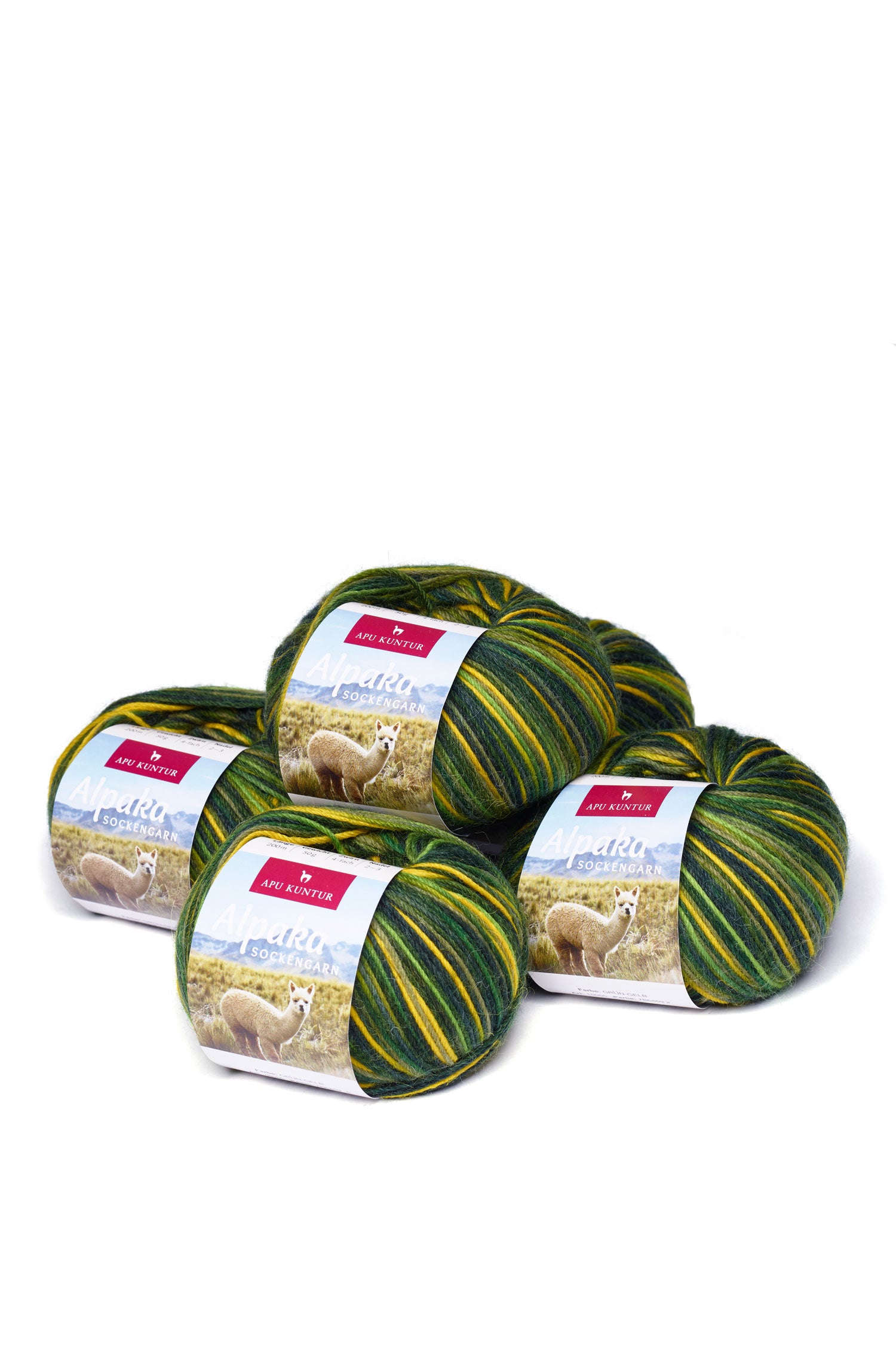 Alpaka Sockengarn MULTICOLOR | 5×50g-grün/gelb