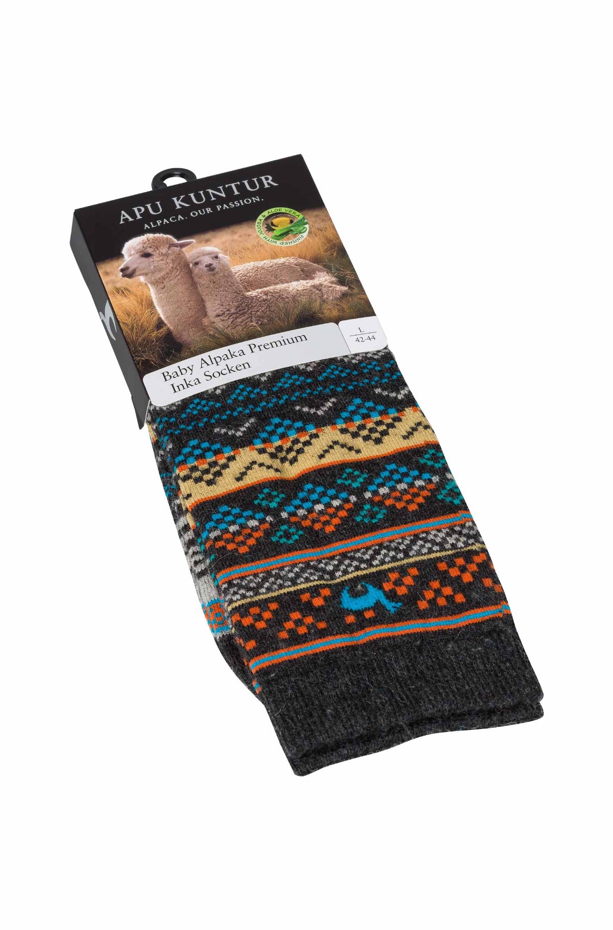 Alpaka Socken INKA-blau/apricot