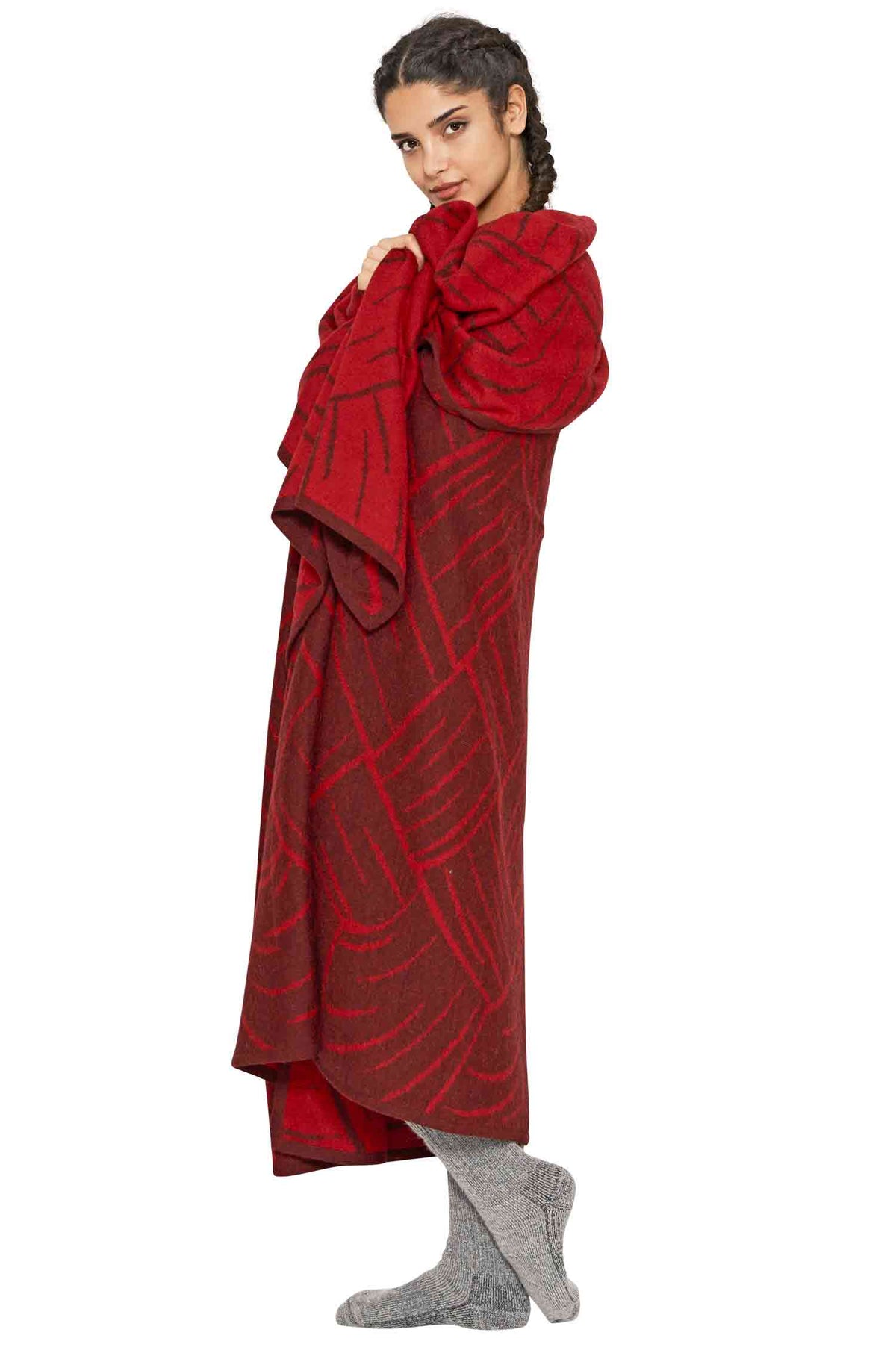 Alpaka Decke JACQUARD-rot/bordeaux