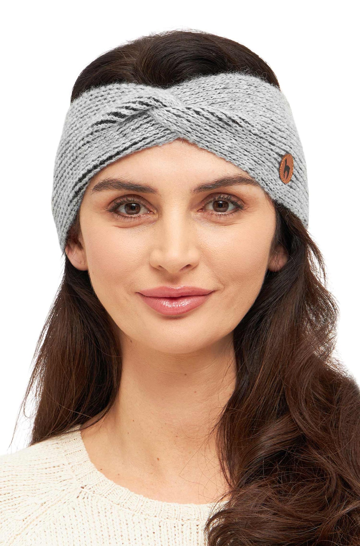 Alpaka Stirnband MARINO, mit Twist-silber/schwarz