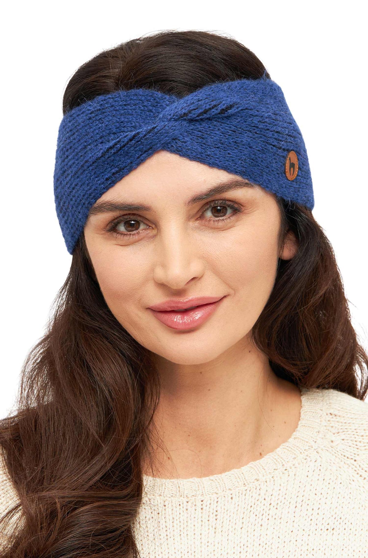 Alpaka Stirnband MARINO, mit Twist-blau/schwarz