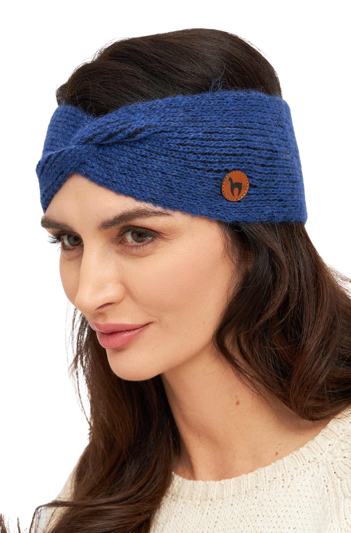 Alpaka Stirnband MARINO, mit Twist-blau/schwarz